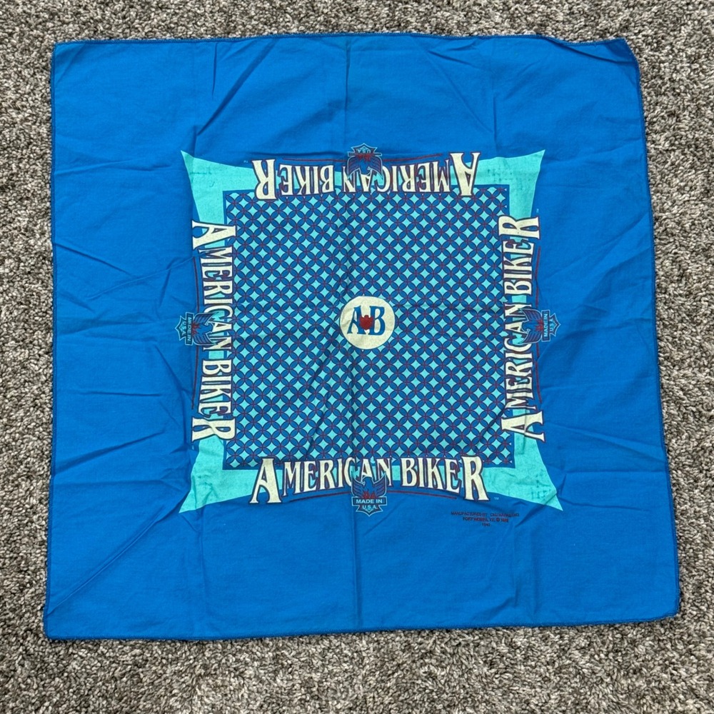 Vintage 1982 American Biker Bandana Blue Made in‎ USA CMJ Marketing Motorcycle
